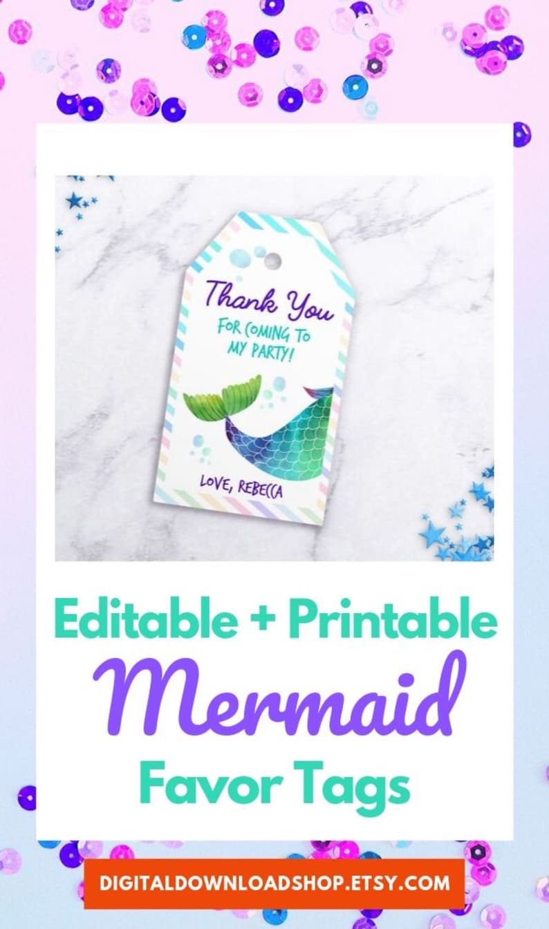 Mermaid Tags Editable Printable Mermaid Party Favor Tags | Etsy
