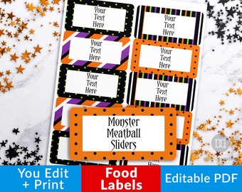 Halloween Labels Printable, Halloween Editable Tags, Halloween Food Labels, Food Tags, Buffet Label Tag Printable, Orange and Black Labels