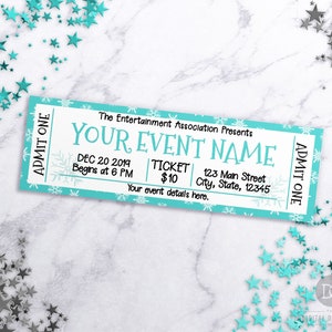 Winter Event Ticket Printable, Snowflake Editable Ticket Templates ...