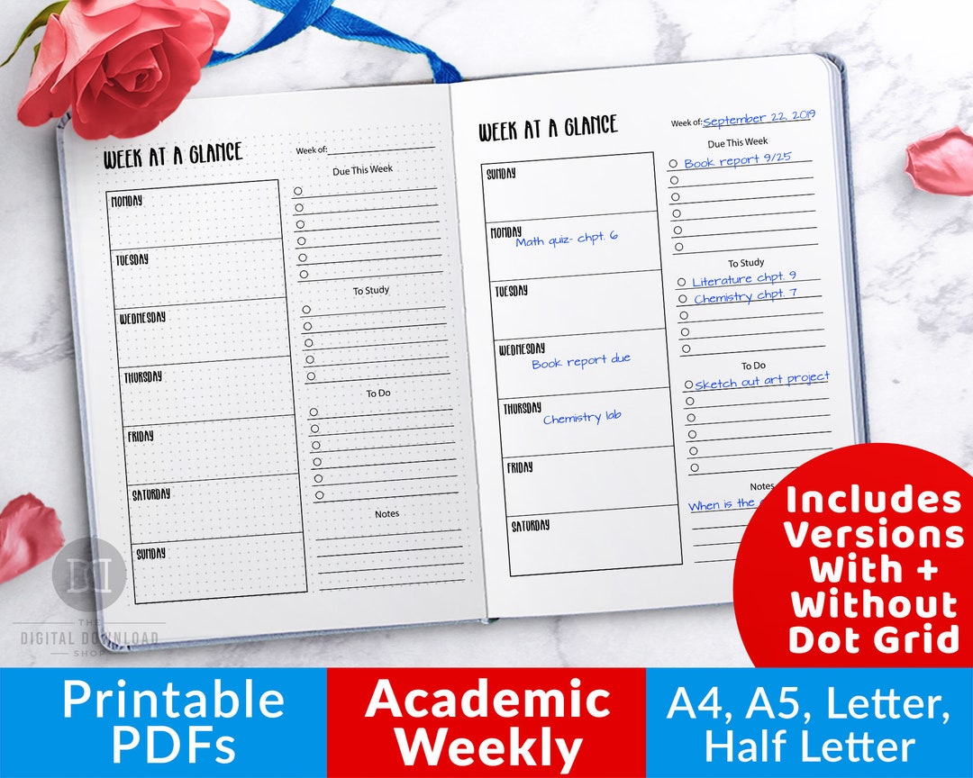 Academic Weekly Planner Printable, Bujo Journal Weekly Planner ...