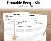 Recipe Sheet Printable, Recipe Page Template, Blank Recipe Page, Recipe Book, Printable Recipe Template, Recipe Inserts, A4, Letter, A5, PDF