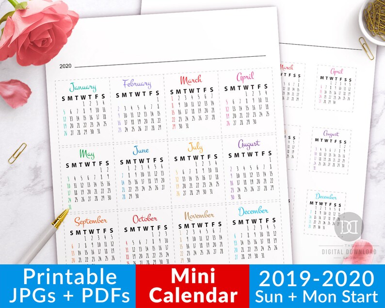 2019-2020 Bullet Journal Mini Calendars for Future Log ...