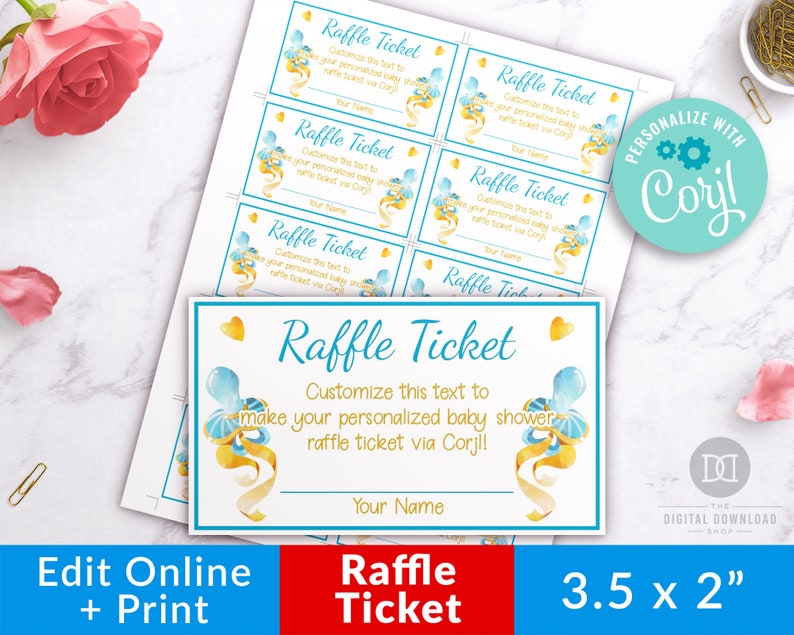 Baby Shower Raffle Ticket Blue Editable Boy Baby Shower Etsy