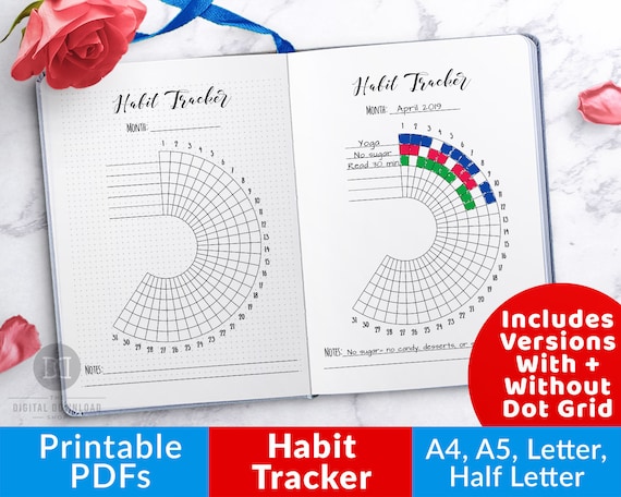 Bullet Journal Habit Tracker Printable Half Circle Radial - Etsy Denmark