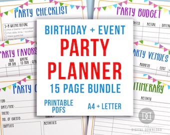 Party Planner Printable Bundle, Party Planning Template, Party Itinerary, Party Guest List, Party Budget, Party Menu, Party Checklist PDF