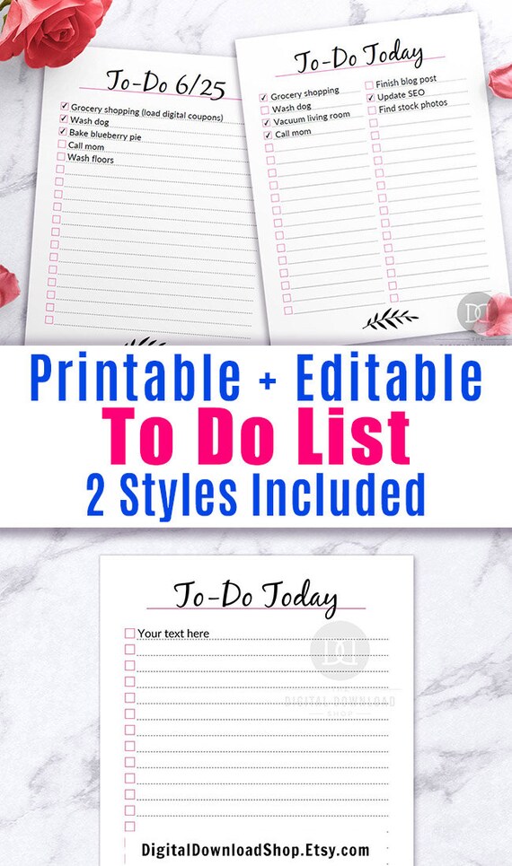2 editable to do list printables editable checklist editable daily planner fillable to do list shopping list pdf daily schedule editable to do list