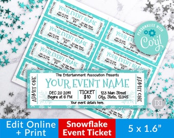 Winter Event Ticket Printable, Snowflake Editable Ticket Templates, Winter Concert Fake Ticket, Christmas Party Invitation, Holiday Event