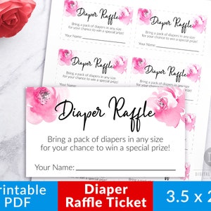 Diaper Raffle Tickets Printable, Pink Girl Baby Shower Raffle Tickets, Diaper Raffle Invitation Insert, Diaper Raffle Game, Raffle Card PDF
