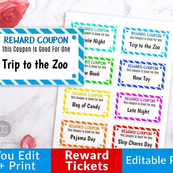 Kids Reward Tickets Printable, Editable Kids Reward Coupons, Children's Good Behavior Ticket, Love Coupons Book, Gift Coupons for Kids