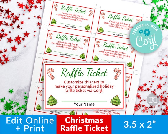 raffle ticket template christmas editable holiday raffle etsy