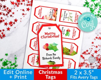 Christmas Tags Printable, Editable Christmas Tags, Personalized Christmas Gift Tags, Customizable Holiday Tags Template Instant Download
