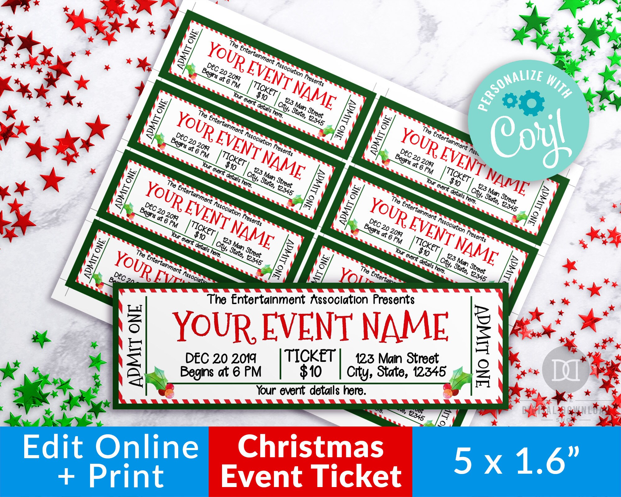 Christmas Event Ticket Template Printable Tickets Editable Etsy