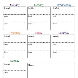Colorful Meal Planner Printable, Printable Menu Planner, Weekly Meal ...