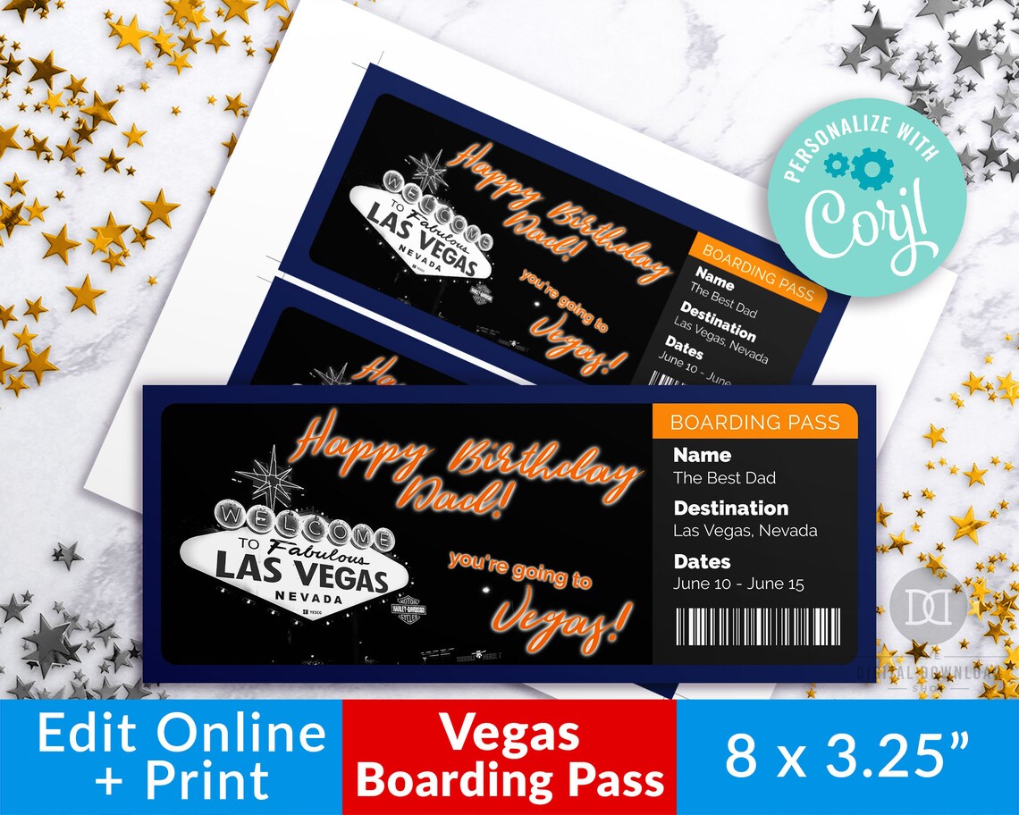 Las Vegas Ticket Template Printable Editable Vegas Vacation Etsy