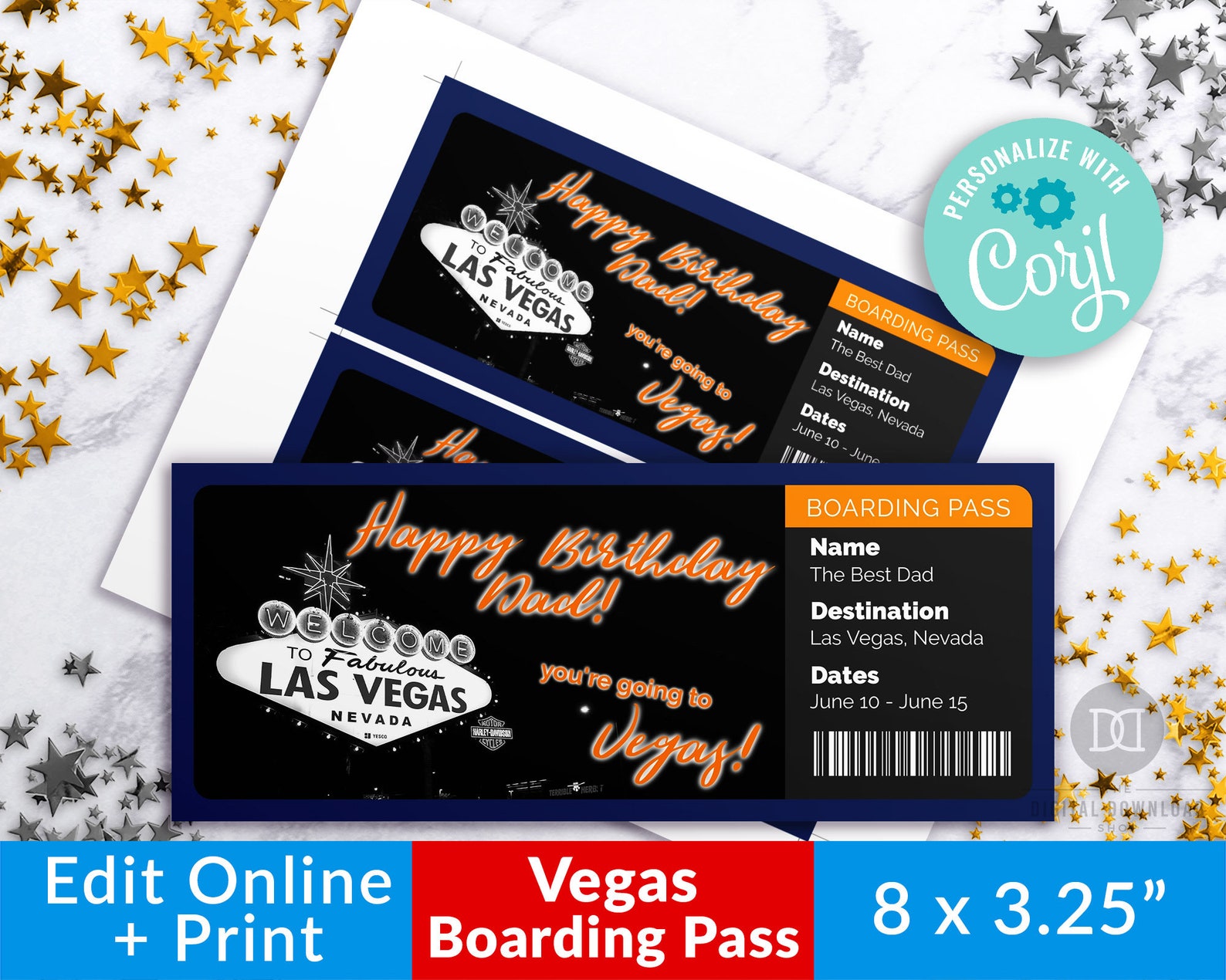 Las Vegas Ticket Template Printable Editable Vegas Vacation Etsy