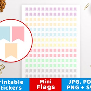 Mini Flag Stickers, Bullet Journal Stickers Printable Planner Stickers, Pastel Planner Stickers, Small Functional Stickers, ECLP Cut File
