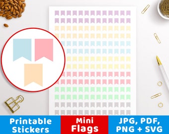 Mini-flaggklistermärken, Bullet Journal-klistermärken Utskrivbara Planner-klistermärken, Pastell Planner-klistermärken, Små funktionella klistermärken, ECLP-klippfil