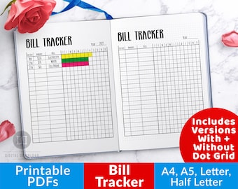 Bullet Journal Bill Tracker Printable, Monthly Bill Payment Tracker, Bullet Journal Finance Planner Insert, Pixel Bujo Printables, PDFs