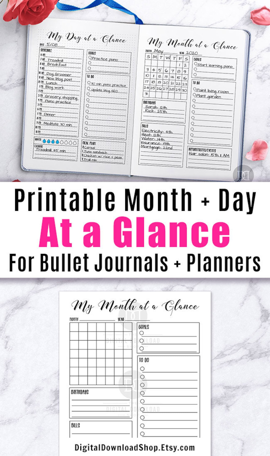 Day at a Glance Printable Month at a Glance Bullet Journal | Etsy