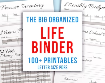 Whole Life Binder Printable, Home Management Binder, Home Binder, Mom Binder Printable, Budget Binder, Recipe Binder,  Family Home Planner