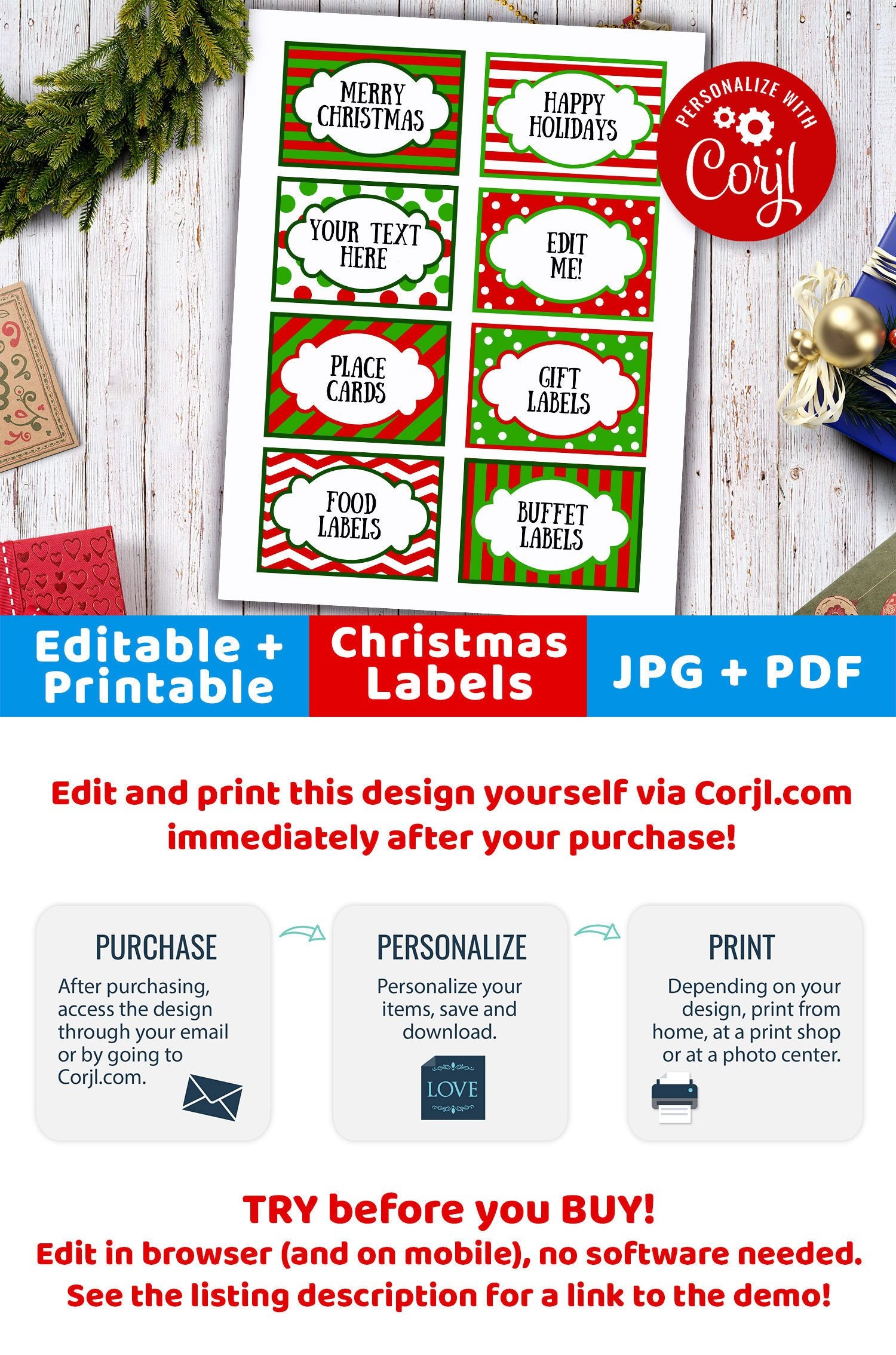 christmas labels printable editable