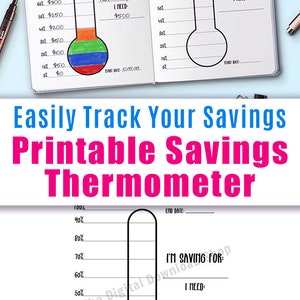 Savings Thermometer Printable, Bullet Journal Savings Goal Thermometer Tracker, Emergency Fund Savings Chart, Vacation Savings, Bujo Insert image 6