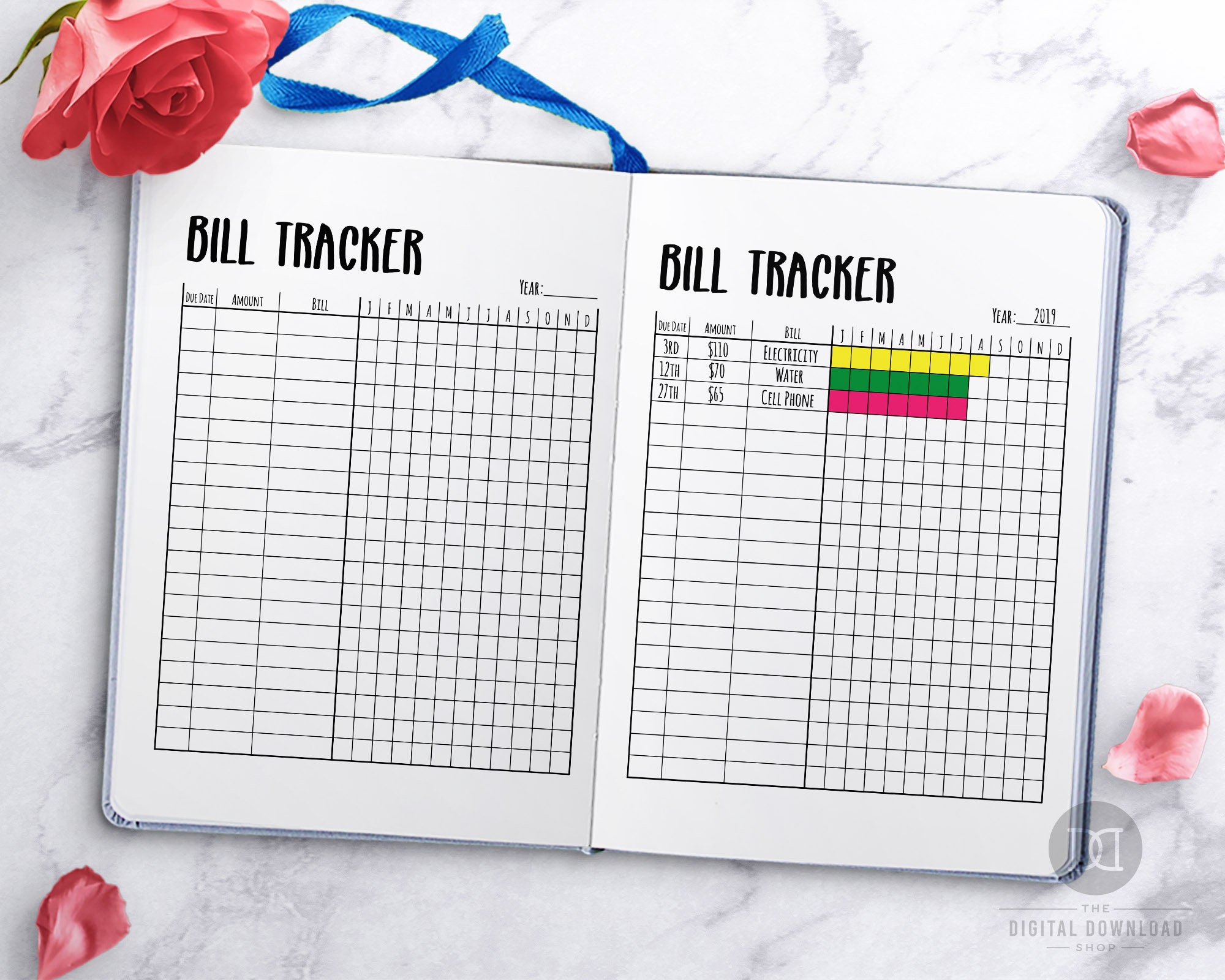 bullet journal bill tracker printable, monatliche rechnung