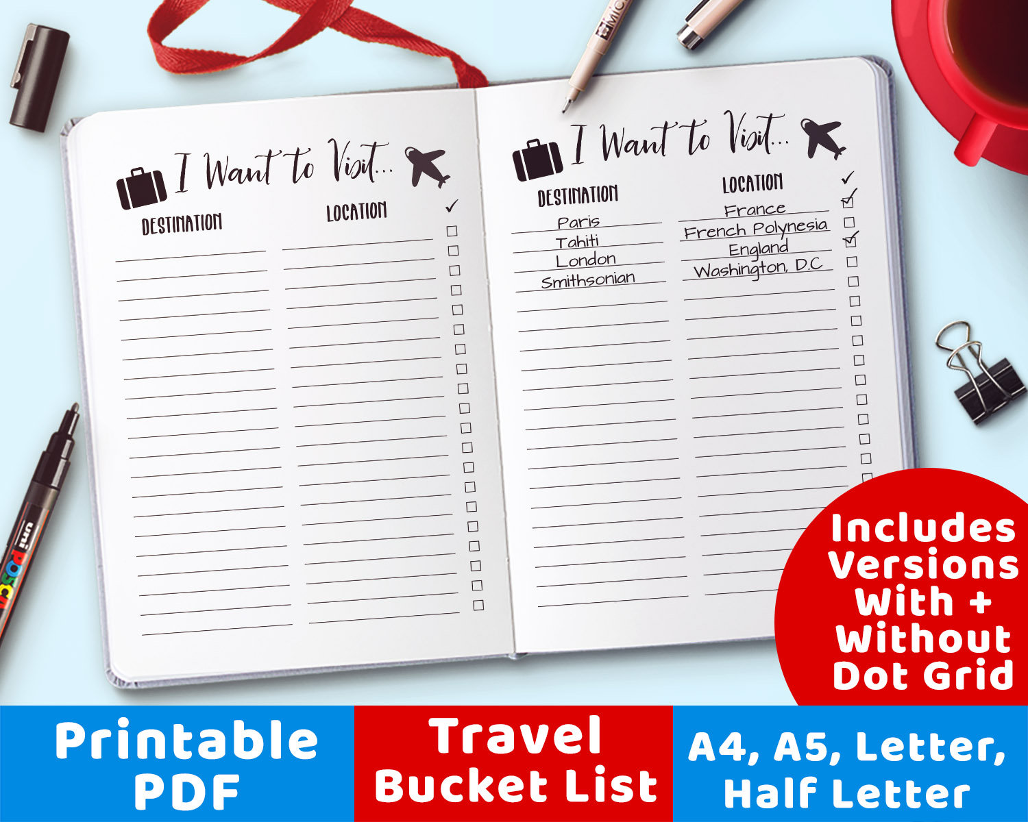 Travel Bucket List Printable Bullet Journal Travel Planner Etsy