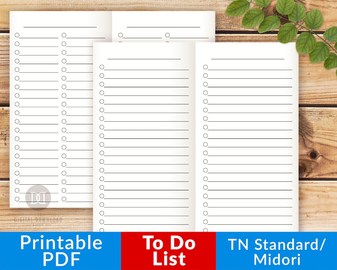 TN Standard to Do Lists, TN Midori Travelers Notebook Inserts Printable ...