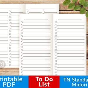 Può includere: Tre pagine di lista di cose da fare stampabili in formato TN standard, adatte per l'uso con Midori Traveler's Notebook.