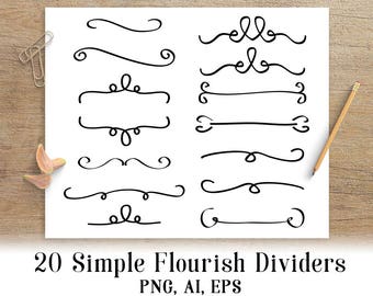 20 Simple Flourish Dividers, Wedding Dividers, Wedding Clipart, Flourish Clipart, Text Divider, Wedding Flourish, Page Header, Line Dividers