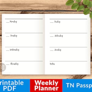 TN Weekly Inserts Paspoort, Reizigers Notebook Insert Printable, Ongedateerde Weekly Planner, Week op 2 Pagina's, Horizontale Lay-out TN Paspoort Grootte