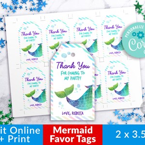 Mermaid Tags Editable Printable Mermaid Party Favor Tags | Etsy