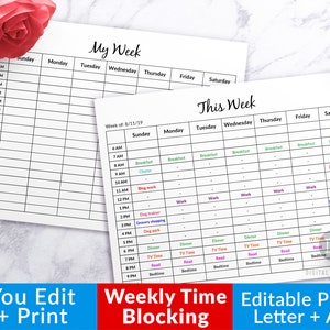 Editable Time Blocking Planner Printable, Weekly Planner Editable, Time Blocking Printable, Hourly Planner, Hourly Schedule, Time Management