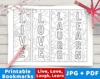 Live, Love... Bookmarks to Color, Printable Coloring Page Bookmarks, DIY Bookmark Coloring Page Adult Coloring Page Colouring Page Printable