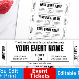 Event Ticket Printables, Editable Event Tickets, Event Ticket Template Printable, DIY Event Ticket, Fake Editable Pass, Instant Download