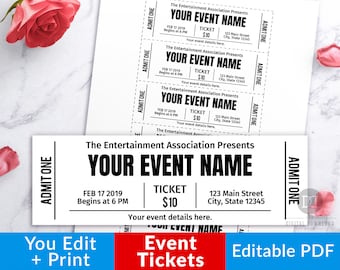 Event Ticket Printables, Editable Event Tickets, Event Ticket Template Printable, DIY Event Ticket, Fake Editable Pass, Instant Download