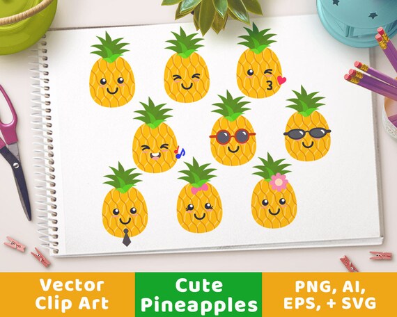 cute pineapples clipart pineapple svg tropical fruit etsy etsy