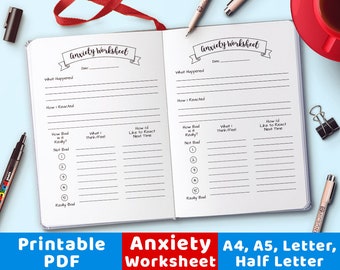 Anxiety Worksheet Bujo Journal Printable, Anxiety Log Planner Inserts, Mental Health Planner Printable, Anxiety Relief, Worry Planner, PDF