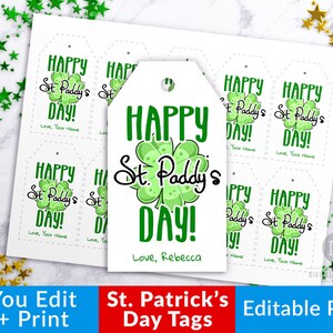 St. Patrick&#39;s Day Tag Printable, Happy St. Paddy&#39;s Day Tags, Editable St. Patrick&#39;s Day Favor Tag, St. Patrick&#39;s Day Party Tag, Shamrock PDF