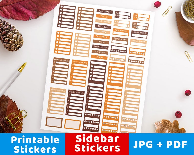 Fall Sidebar Stickers Printable Planner Stickers Autumn | Etsy