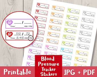 Bloeddruk Tracker Stickers, Bullet Journal Stickers Afdrukbare Planner Stickers, BP Stickers, Hypertensie, Gezondheid Geneeskunde, ECLP