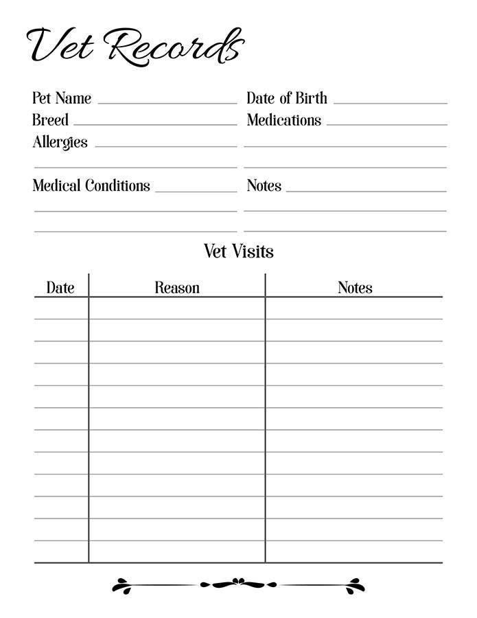 Vet Records Printable Pet Binder Pet Planner Pet Care Etsy