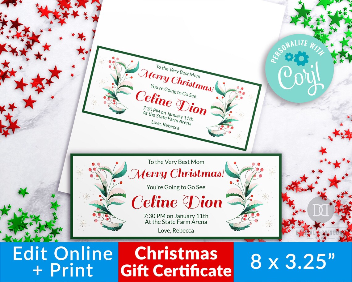 Christmas Gift Certificate Template Printable Gift Etsy Christmas Gift Certificate Template Printable Gift Etsy
