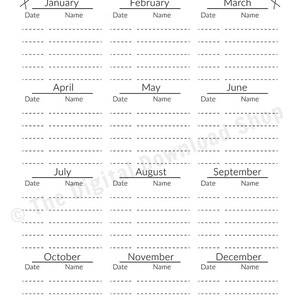 Bujo Journal Birthday Tracker Printable, Bujo Birthday Log Insert ...