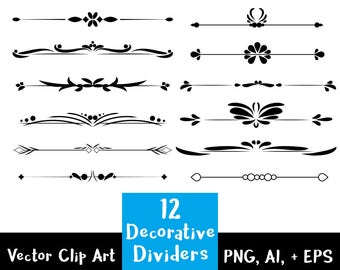 12 Decorative Dividers, Flourish Clipart, Text Divider Clipart, Wedding Clipart, Border Clipart, Digital Flourish, Calligraphy Clipart