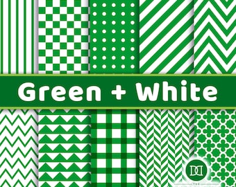 Green and White Digital Papers, Green Digital Papers, Green Scrapbook, Green Backgrounds, Green Patterns, St. Patrick's Day, Commercial Use