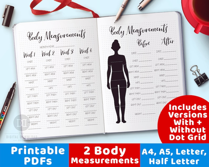 2 Body Measurement Tracker Printables Bullet Journal Body