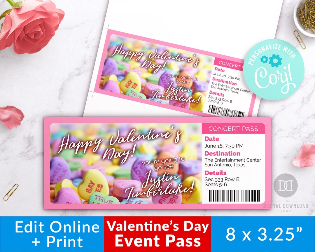 Valentine's Day Event Pass Printable, Editable Valentine's Vacation ...