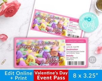 Valentine's Day Event Pass Printable, Editable Valentine's Vacation Invitation Template, Surprise Valentine's Concert Ticket, Printable Pass
